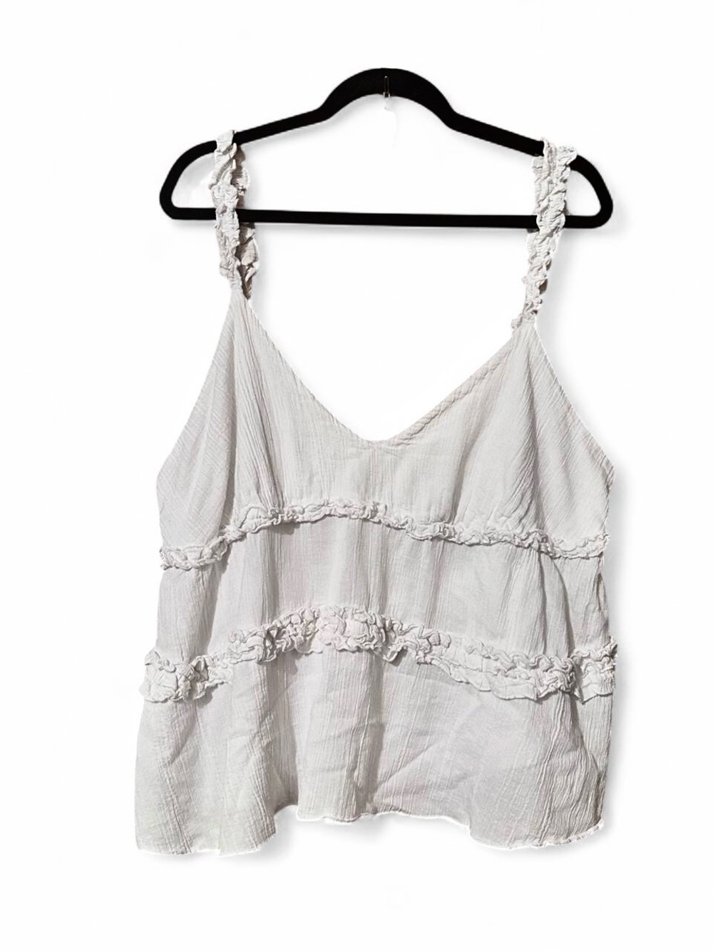 Cider Crinkle Gauze Tiered Cami Tank Top Sleeveless Blouse White Plus Size 2XL